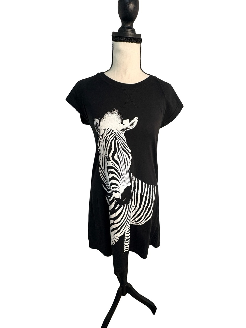 Jack BB Dakota Zebra Print T-Shirt Dress XS Black White Graphic
